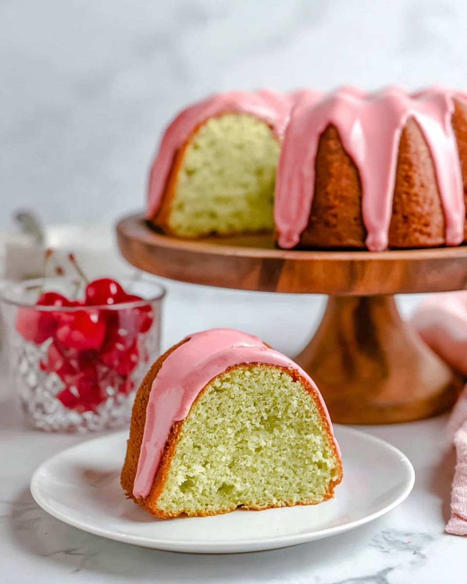 Pistachio Bundt Cake with Cherry Glaze Recipe