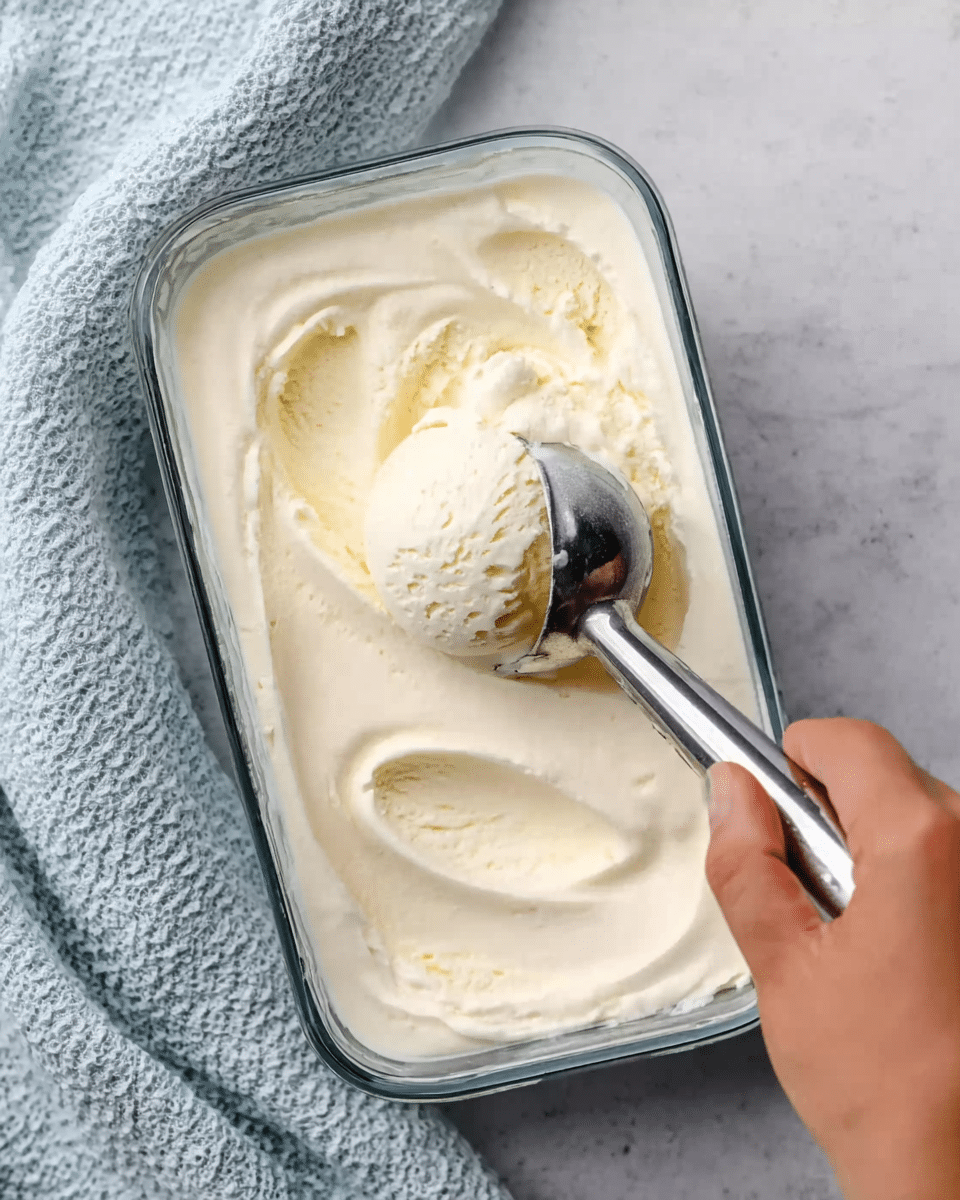 The image shows two clear glass bowls on a white marbled surface, each filled with three large scoops of pale yellow ice cream with a smooth, creamy texture. The ice cream appears soft and slightly melting, with subtle ridges on each scoop. Behind the bowls is a small clear jar containing more pale yellow ice cream, slightly blurred to keep focus on the bowls. The lighting is bright and natural, highlighting the creamy texture and soft shadows of the ice cream and bowls. Photo taken with an iphone --ar 4:5 --v 7
