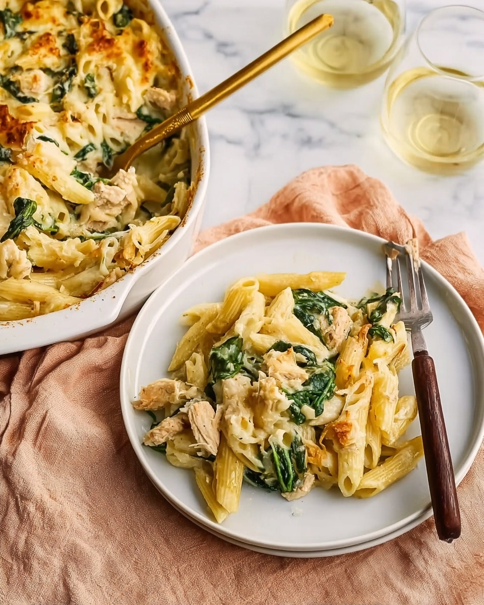 A white oval baking dish filled with layers of cooked pasta topped with melted light yellow cheese that covers the whole dish. Small green basil leaves are scattered evenly on top of the cheese. A light sprinkling of brownish-red spices is spread over the cheese. The dish is placed on a beige cloth surface, next to a white plate with a fork and knife on it. photo taken with an iphone --ar 4:5 --v 7