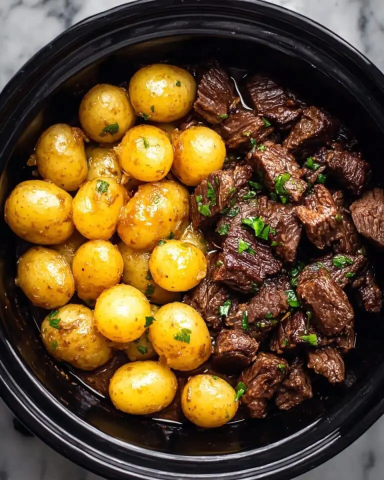 Slow Cooker Garlic Butter Beef Bites with Potatoes Recipe