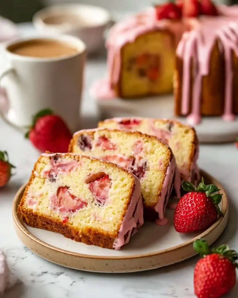 Sourdough Discard Strawberry Bread with Pink Strawberry Glaze Recipe