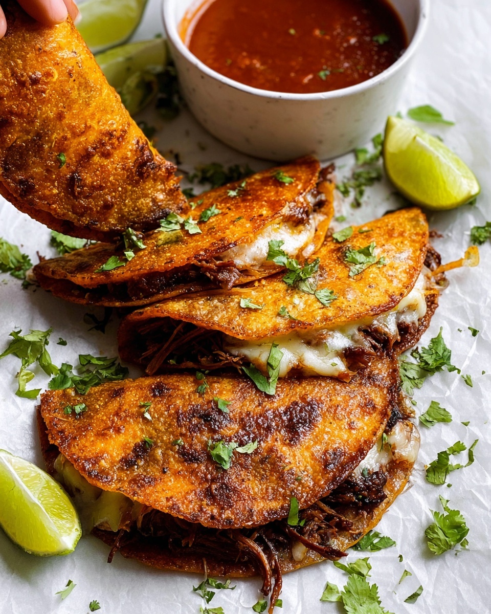 Crispy Cheese-Stuffed Birria Tacos with Rich Braised Beef and Dipping Consommé Recipe
