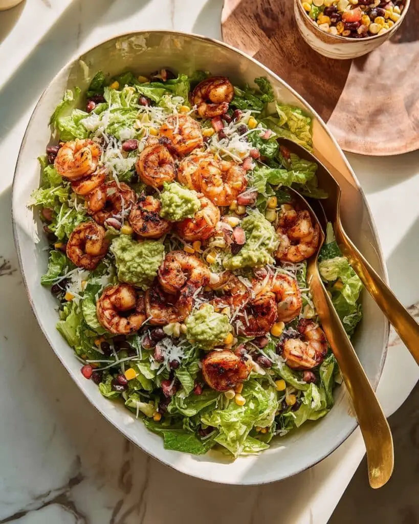 Loaded Mexican Cobb Salad with Spicy Shrimp, Guacamole, and Cilantro Vinaigrette Recipe