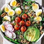 Spring Salad with Farro, Green Vegetables, and Candied Pecans Recipe