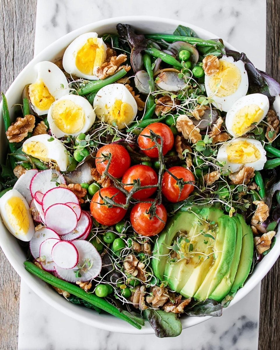 Spring Salad with Farro, Green Vegetables, and Candied Pecans Recipe