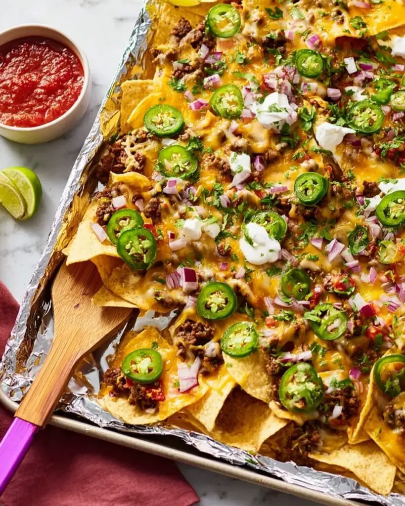 Sheet Pan Nachos with Savory Ground Beef and Melty Cheese Recipe