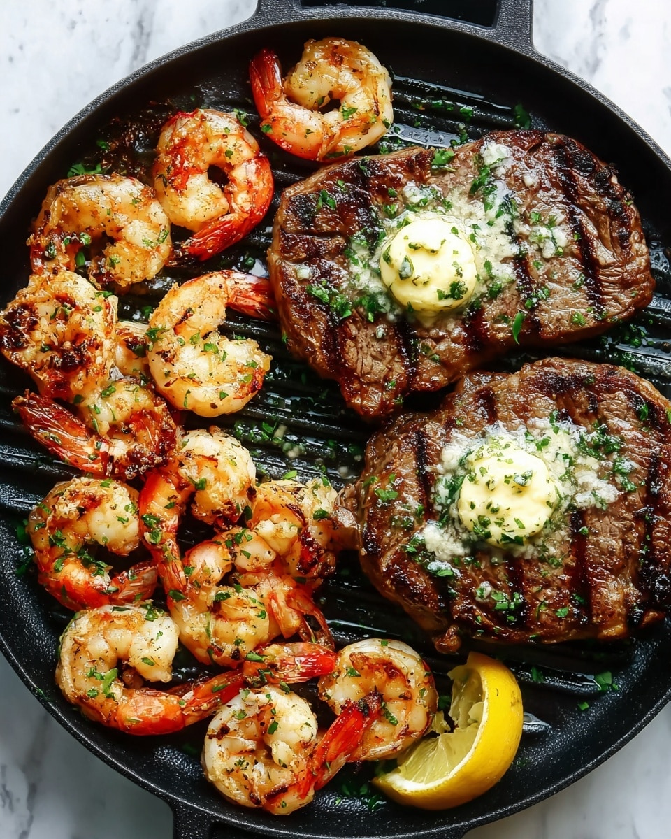Creamy Garlic Shrimp Steak Dinner Recipe