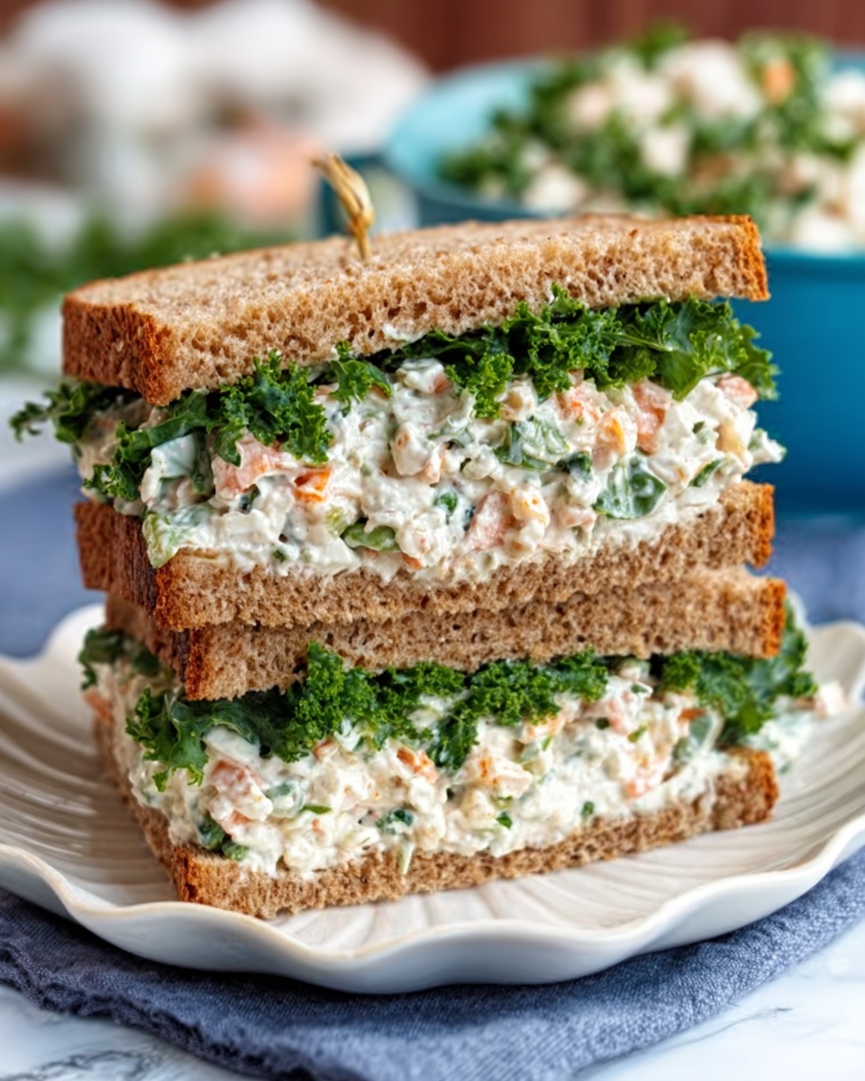 This image shows a close-up of a white bowl filled with creamy chicken salad. The salad has three visible layers of mixed ingredients: soft, light beige shredded chicken, small chopped green celery pieces, and bits of finely chopped red onion. There are also halved dark red grapes scattered evenly throughout for color and texture. Tiny green herbs are sprinkled across the salad, adding more color details. A silver spoon rests inside the bowl on the right side, partially covered by the salad. The bowl sits on a white marbled surface. Photo taken with an iphone --ar 4:5 --v 7