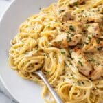 Garlic Parmesan Chicken Spaghetti in Four-Cheese Cream Sauce Recipe