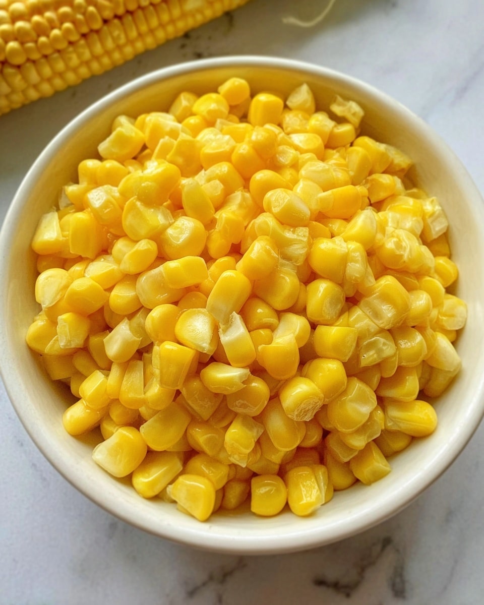 A white bowl filled with bright yellow corn kernels, each piece shiny and plump, resting on a white marbled surface with a small part of corn cob visible at the edge of the frame. The kernels look smooth and juicy, neatly packed inside the bowl, creating a simple and fresh appearance photo taken with an iphone --ar 4:5 --v 7