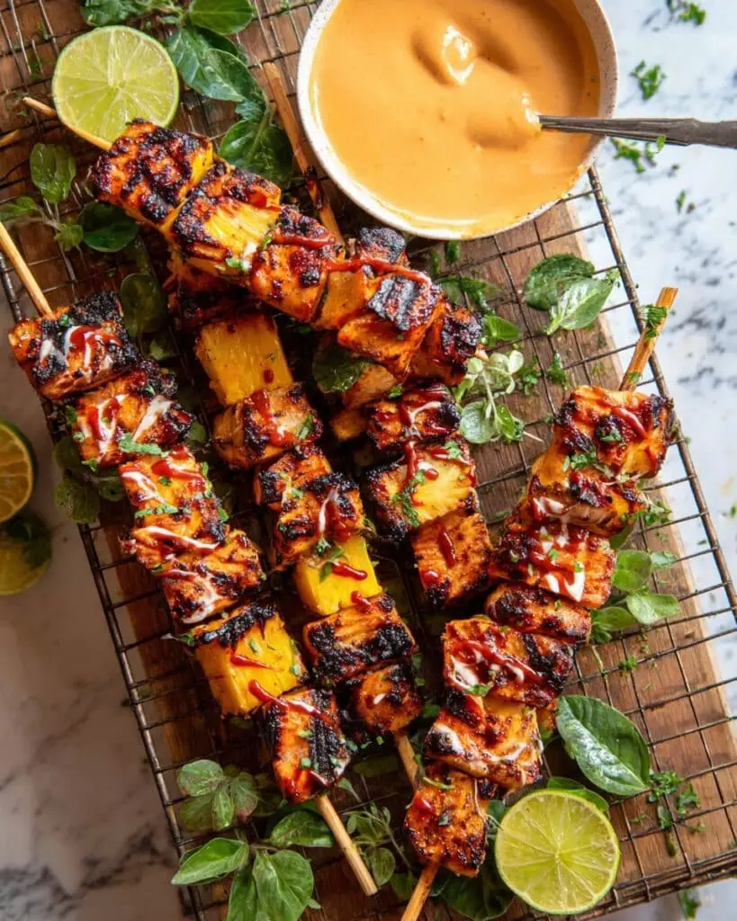 Chipotle Pineapple Bang Bang Chicken Skewers Recipe