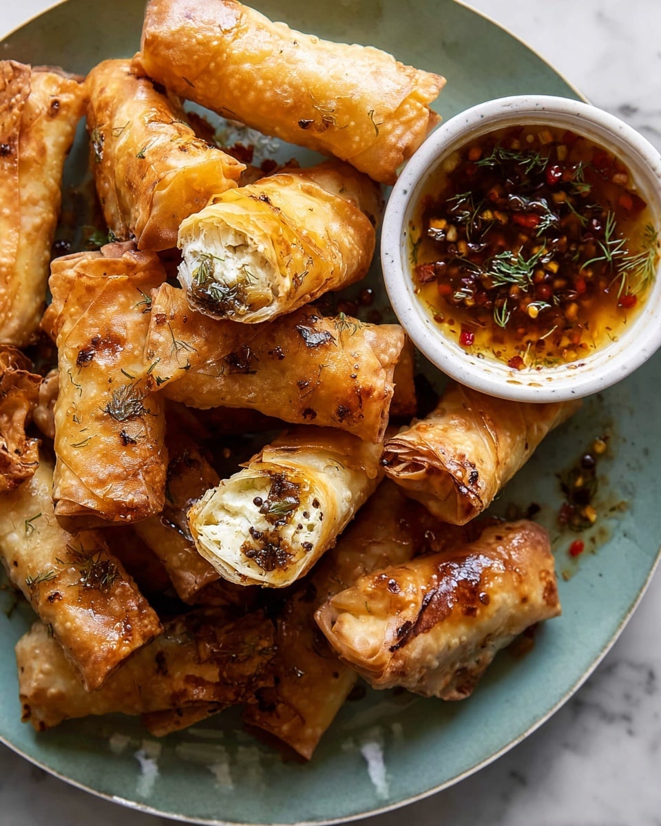 Oven Fried Feta Rolls with Chili Honey Recipe