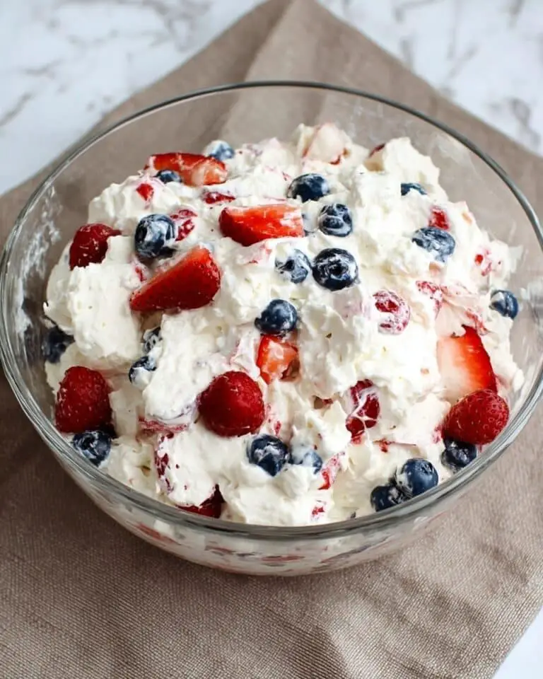 Red, White, and Blue Cheesecake Salad for 4th of July Recipe
