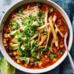 Creamy Spicy Chicken Tortilla Soup with Crispy Tortilla Strips Recipe