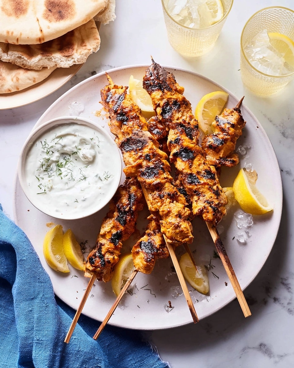 Yogurt Marinated Grilled Chicken Skewers with Tzatziki Recipe
