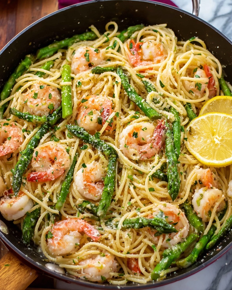 Shrimp Scampi with Pasta and Asparagus Recipe