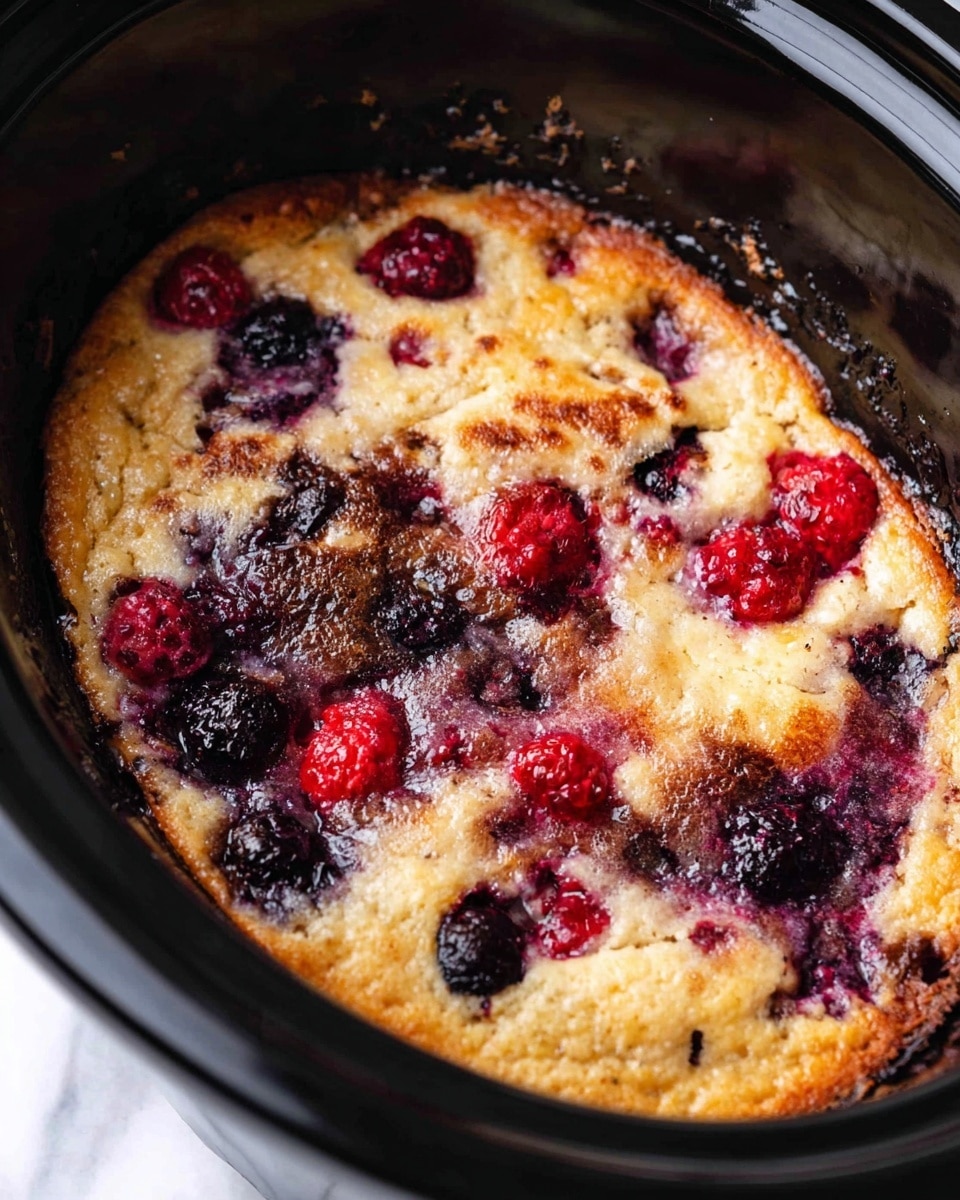 A white plate holds a layered dessert with a crumbly golden base topped with a thick, dark purple and red berry compote mixed with whole blackberries and raspberries, giving a juicy and textured look. On top is a smooth, round scoop of white ice cream, slightly melting into the berry mixture. A silver spoon rests on the plate’s edge, with some of the dessert on it. The plate sits on a folded striped cloth, and the background has a soft, white marbled texture with blurred white bowls holding more dark berries. photo taken with an iphone --ar 4:5 --v 7