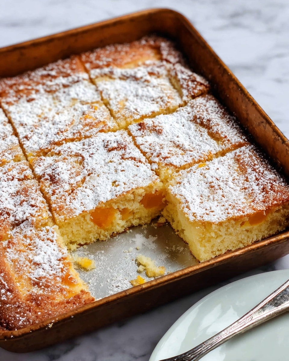 A white square baking pan holds a layer of thick, pale yellow dough spread evenly across the bottom. On top, there are four rows of apricots placed in a grid pattern, making a total of sixteen apricots. The apricots alternate between whole and halved, with the halved ones showing their smooth, orange flesh and a small hollow where the pit was removed. The whole apricots are a deeper reddish-orange color. Some apricots are dusted lightly with white granulated sugar, giving a slight sparkle on the fruit. The background is a white marbled surface. photo taken with an iphone --ar 4:5 --v 7