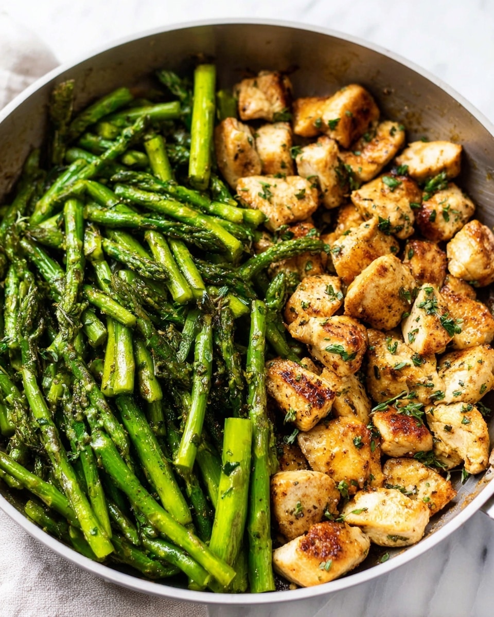 Crispy Garlic Chicken Bites with Asparagus and Lemon Recipe