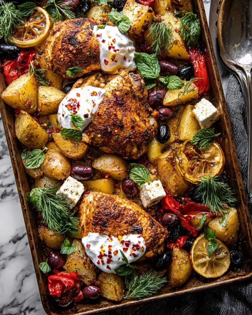 Easy Greek Sheet Pan Chicken Souvlaki and Potatoes Recipe