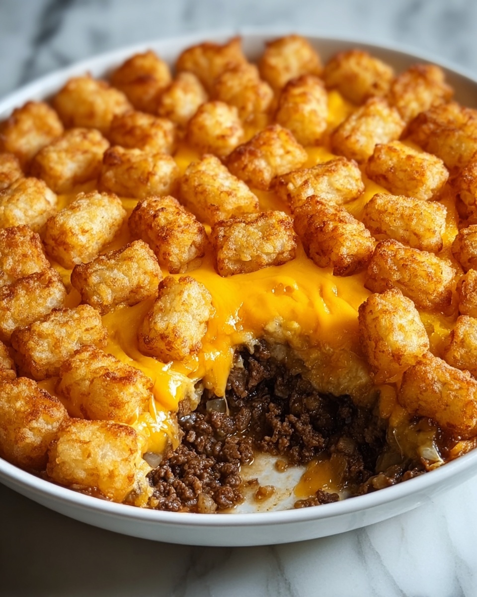 Tater Tot Casserole with Ground Beef and Cheesy Mushroom Sauce Recipe