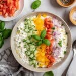 Savory Cottage Cheese Bowl with Fresh Vegetables and Basil Recipe