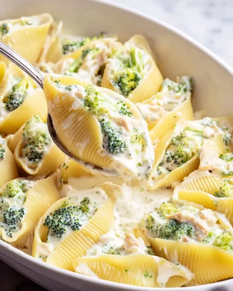 Chicken and Broccoli Stuffed Shells with Alfredo Sauce Recipe