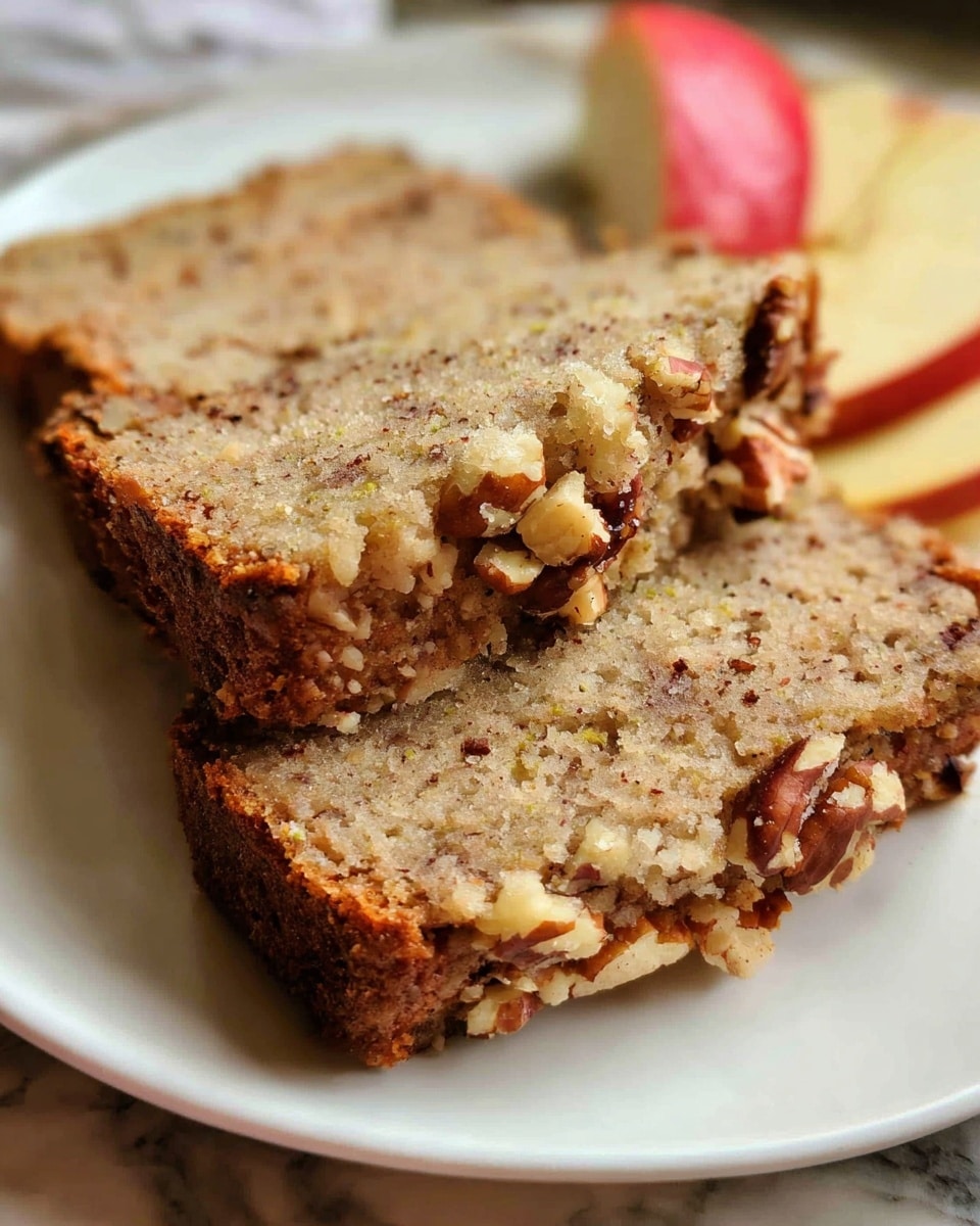 The image shows two thick slices of crumbly coffee cake stacked on a white marbled surface. Each slice has a dense pale yellow inside with brown swirls of cinnamon spread through the middle and edges. The top layer is a crumbly, crunchy topping in golden brown with scattered sugar crystals, giving it a rough texture. The edges of the slices are uneven and slightly crispy. In the background, a red apple and a wooden spoon sit softly out of focus, adding a warm, homey feel. photo taken with an iphone --ar 4:5 --v 7