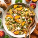 Peach & Basil Chicken Orzo Salad with Hot Honey Vinaigrette Recipe