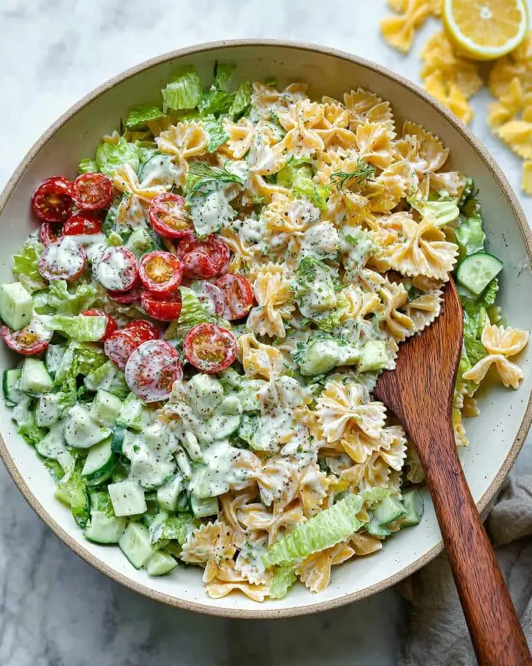 Crispy Air Fryer Pasta Salad with Fresh Vegetables and Lemon Parmesan Dressing Recipe