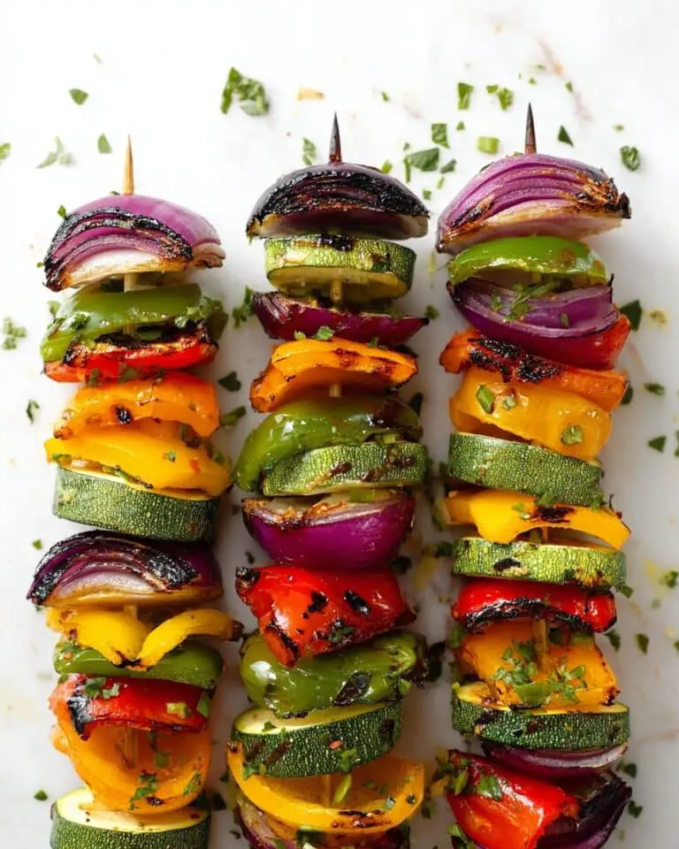 Grilled Veggie Skewers with Garlic Herb Sauce and Balsamic Drizzle Recipe
