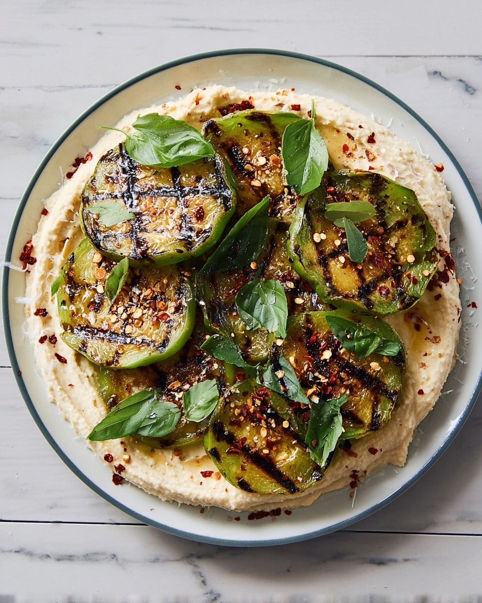 Grilled Green Tomatoes with Goat Cheese, Basil, and Lemon Recipe