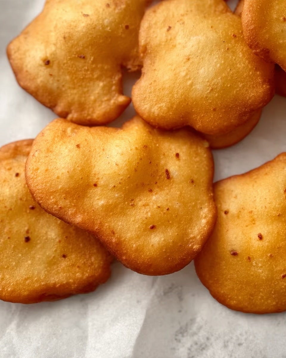 The image shows several golden brown fried snacks arranged on white parchment paper over a white marbled surface. Each snack is irregularly shaped with smooth but slightly puffy textures, having small darker spots and a lightly crispy appearance. The snacks have a warm, toasted color with some areas more golden than others, reflecting light softly. The view is close-up with a few snacks overlapping slightly. photo taken with an iphone --ar 4:5 --v 7