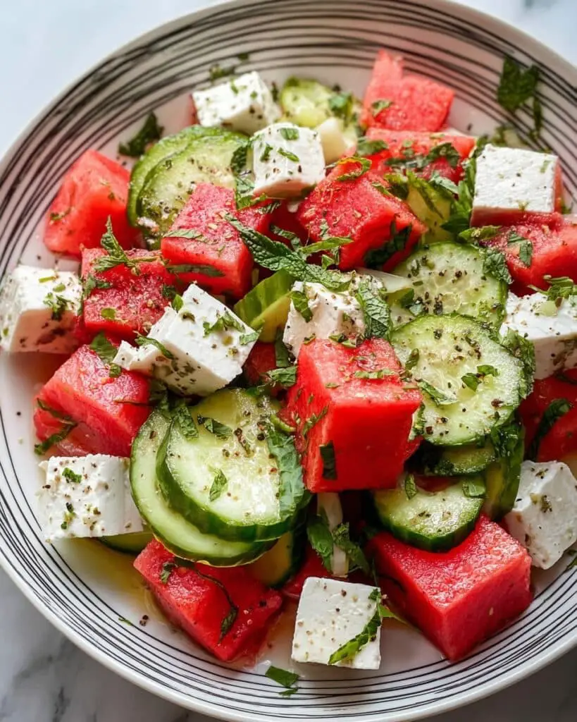 SIMPLE Watermelon + Cucumber + Feta Salad Recipe
