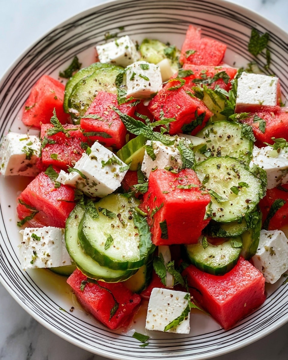 SIMPLE Watermelon + Cucumber + Feta Salad Recipe