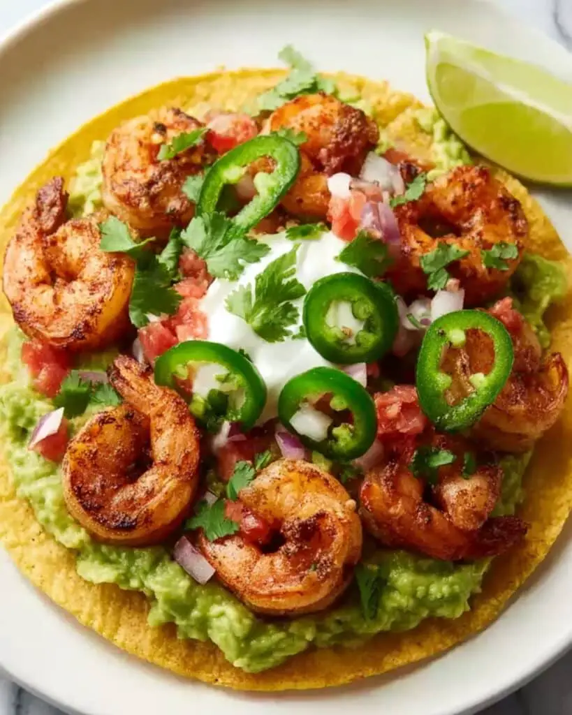 Smoky Shrimp Tostadas with Lime Avocado Mash Recipe