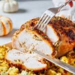 Roast Turkey Breast with Sweet Potatoes, Brussels Sprouts, and Cornbread Dressing Recipe