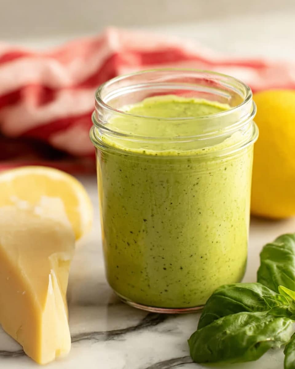 A woman's hand pours thick green dressing from a small glass jar onto a white bowl filled with fresh salad. The salad has a bottom layer of bright green spinach leaves, topped with chunks of light green avocado, red strawberry slices, and small pieces of yellow corn. The background shows a soft white marbled surface and a blurred second white bowl with salad. The image focuses on the textures of the fresh ingredients and the smooth, vibrant dressing flowing over them. photo taken with an iphone --ar 4:5 --v 7