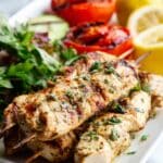 Greek Style Chicken Skewers with Hummus Recipe