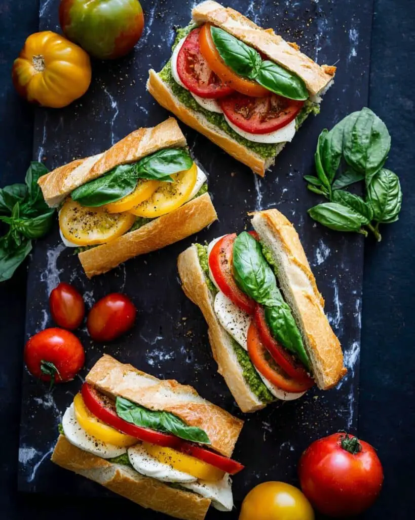 Caprese Sandwich with Basil Pesto and Balsamic Drizzle Recipe