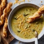 Broccoli Cheddar Soup with Puff Pastry Cheese Straws Recipe