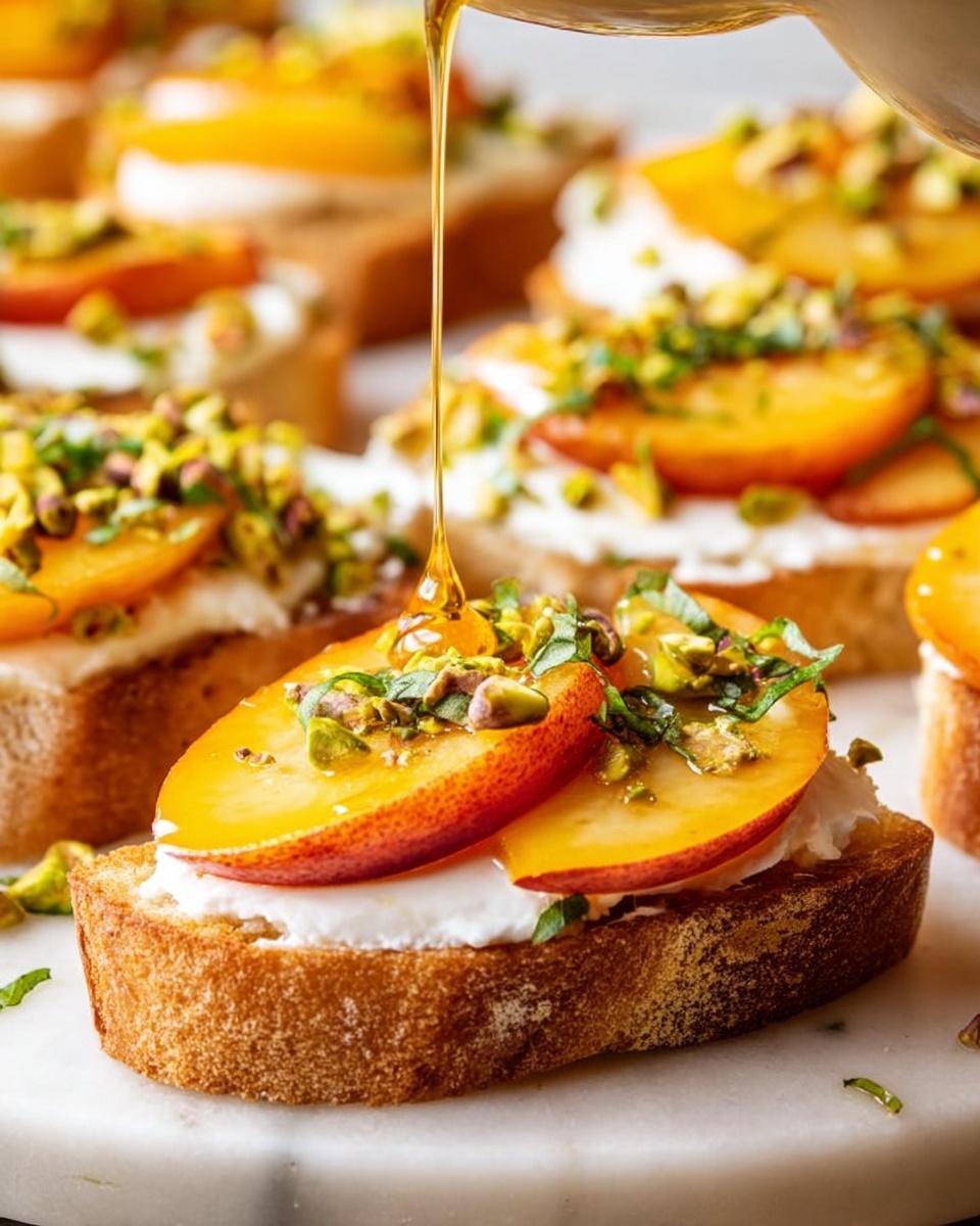 Peach Crostini with Whipped Cottage Cheese, Basil & Hot Honey Recipe