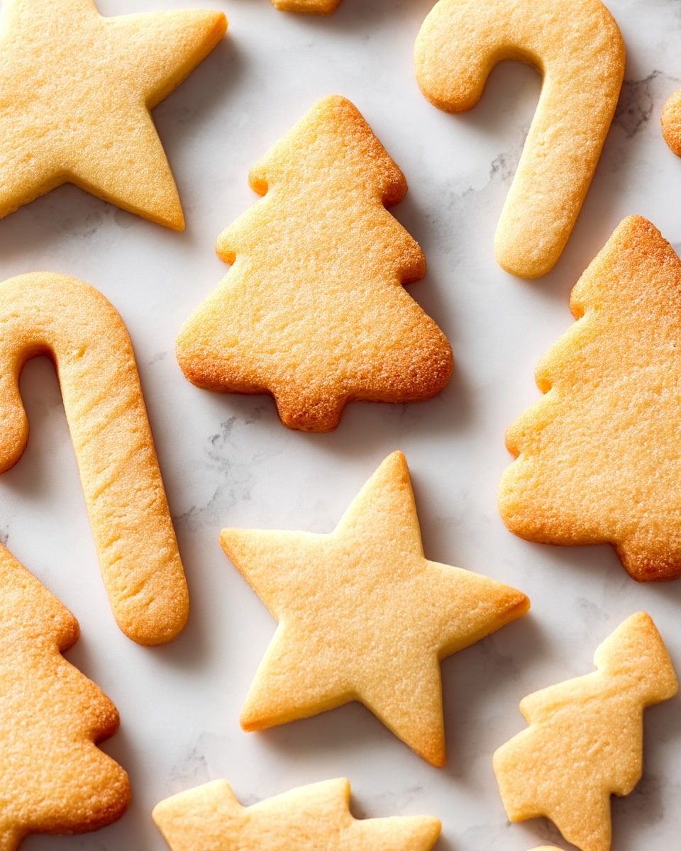 The image shows several simple, golden brown cookies in different shapes laid out on a white marbled surface. The cookies are shaped like stars, candy canes, and Christmas trees, with smooth and even textures. Each cookie has a thin and flat layer with light brown edges that indicate baking. The background is a soft white marbled texture, giving a clean and bright look to the scene. Photo taken with an iphone --ar 4:5 --v 7