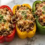 Stuffed Bell Peppers with Ground Beef, Rice, and Monterey Jack Recipe