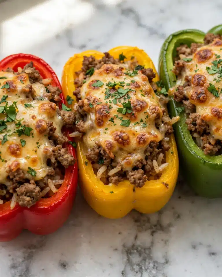 Stuffed Bell Peppers with Ground Beef, Rice, and Monterey Jack Recipe