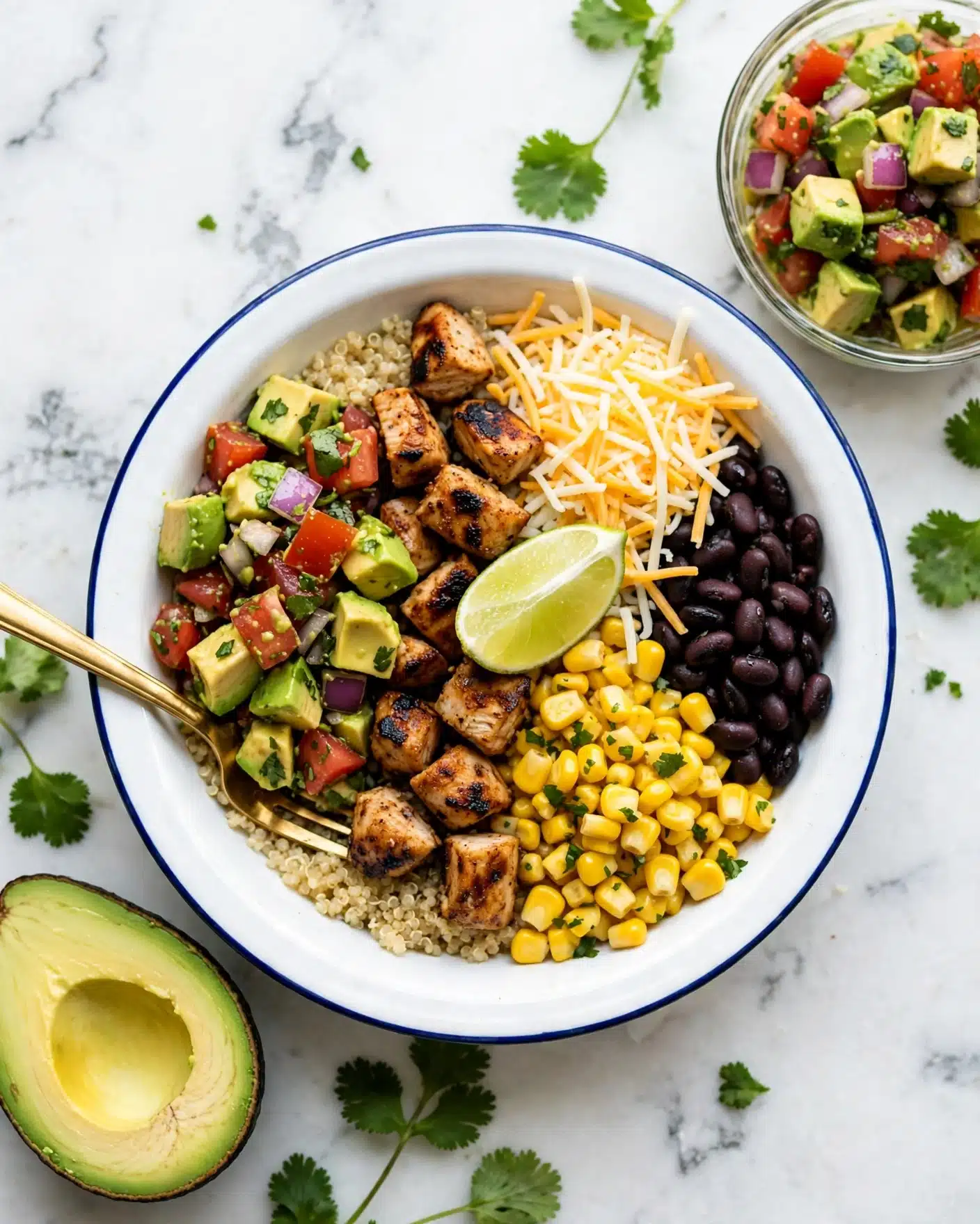 Grilled Chicken Burrito Bowls with Avocado Salsa Recipe